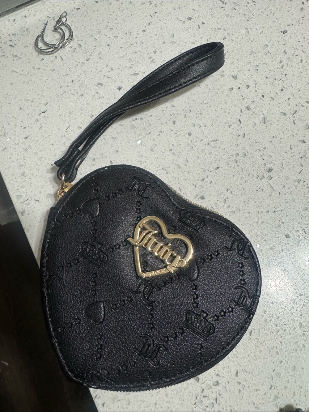 Juicy Couture Black Heart Wristlet with Gold Heart Logo